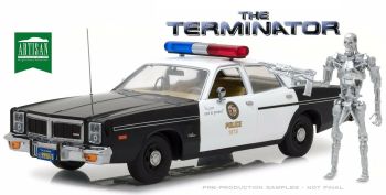 GREEN19042 - DODGE Monaco Metropolitan Police 1977 De Terminator met Terminator T800-figuur inbegrepen