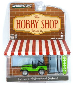 GREEN97100-B - JEEP CJ-5 1971 groene open hardtop met surfplanken The Hobby Shop Series verkocht in blister