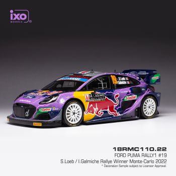 IXO18RMC110.22 - FORD PUMA RALLY 1 #19 LOEB/GALMICHE WRC2 RALLYE MONTE CARLO 2022 paars