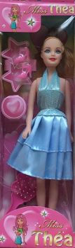 LPB42366B - Miss Théa pop met blauwe jurk - 29 cm