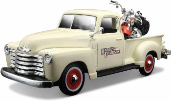 MST32194 - CHEVROLET 3100 Pick-up 1950 Wit met HARLEY DAVIDSON Flsts Heritage Springer 2001
