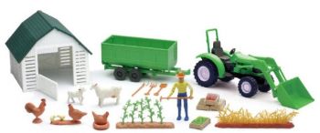 NEW04065B - Boerderijset met groene tractordieren en boerentrailer en gebouw