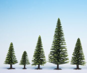 NOC26926 - Set van 5 lichtgroene kerstbomen 5 t/m 9cm hoog