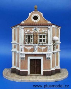 PLS017 - Miniatuur gipsen huisgevel om te monteren en te schilderen afmetingen 22 x 5 cm accessoires meegeleverd