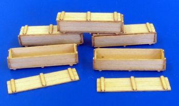 PLS148 - 5 miniatuur houten kisten om in elkaar te zetten en te beschilderen; afmetingen 3 x 0;8 x 0;5 cm