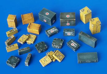 PLS4023 - Miniatuur Duitse munitie en medische kratten voor overschilderbare diorama-emblemen voorzien