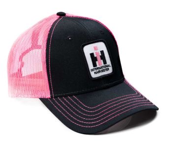 PIH39 - Zwarte pet met IH-logo op de achterkant in roze mesh.