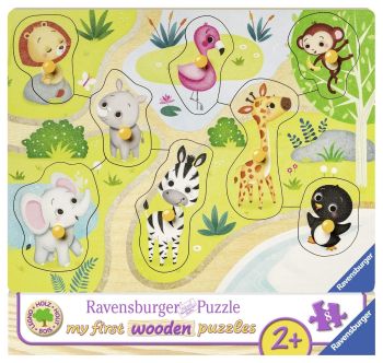 RAV036875 - Houten Puzzel - 8 Stuks - Dierentuindieren - 22 x 24 cm