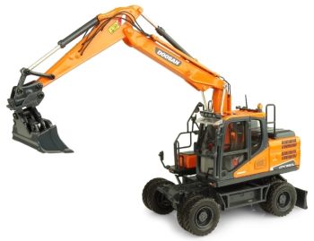 UH8134 - DOOSAN DX160W mobiele graafmachine met greppelreinigingsbak en grijperbak
