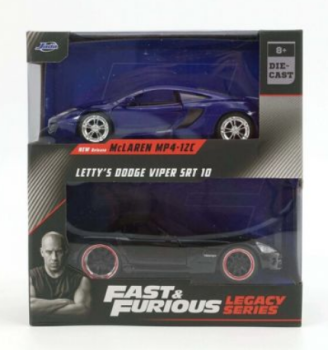 JAD35694 - TWIN PACK - McLAREN MP4 12C blauw en DODGE Viper SRT zwart FAST and FURIOUS