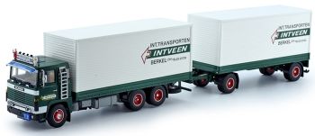 TEK72959 - SCANIA 141 bakwagen met bakwagen en INTVEEN transportaanhanger