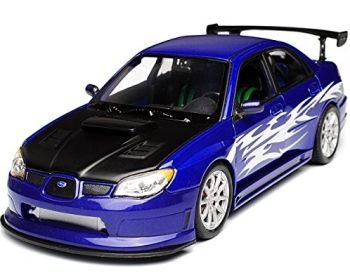 WEL22487WA - SUBARU Impreza Sti R 2010 blauwe tuning versie zwarte kap met witte vlammen