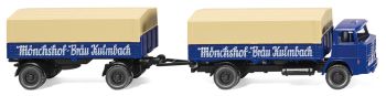 WIK041701 - HENSCHEL 4x2 dekzeildieplader met 2-assige dekzeilaanhanger Monchshof Brau Kulmbach