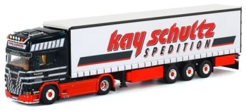 WSI01-1350 - SCANIA R6 Topline 4x2 en KAY SCHULTZ zeildoektrailer